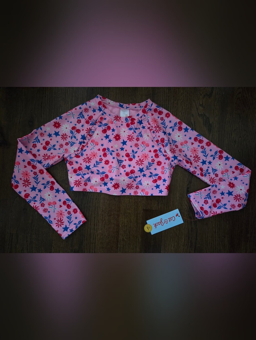 New Cat & Jack Girls Small 6/7 Pink Cherry Rash Guard
